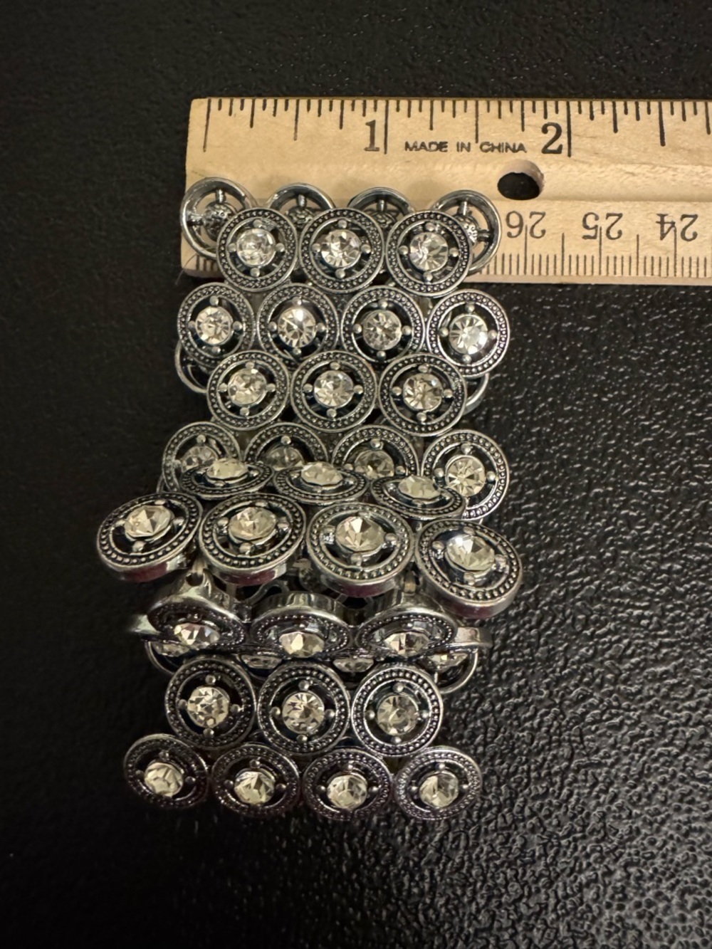Rhinestone Embellished Silver-Tone Wide Cuff Stretch Bracelet - Picture 7 of 7